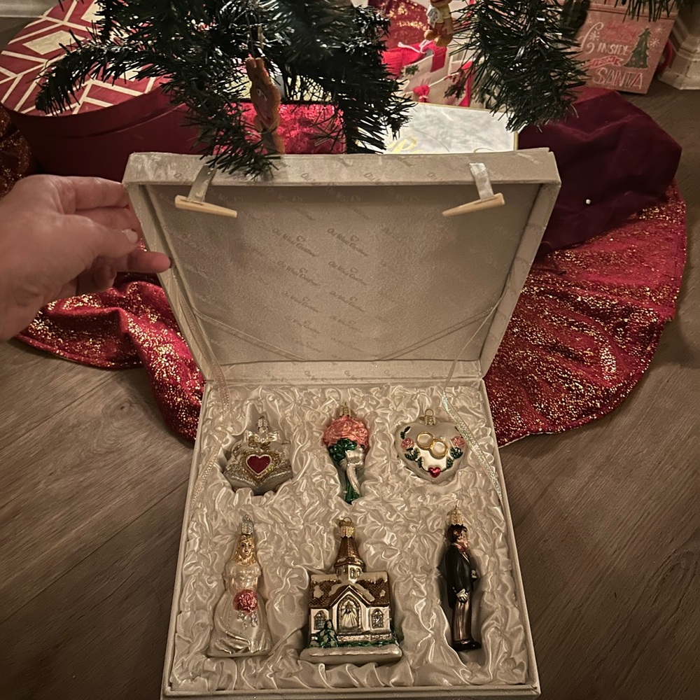 Old World Christmas Wedding Collection Full Set Glass Tree Ornaments 4.25 inch - Picture 9 of 11